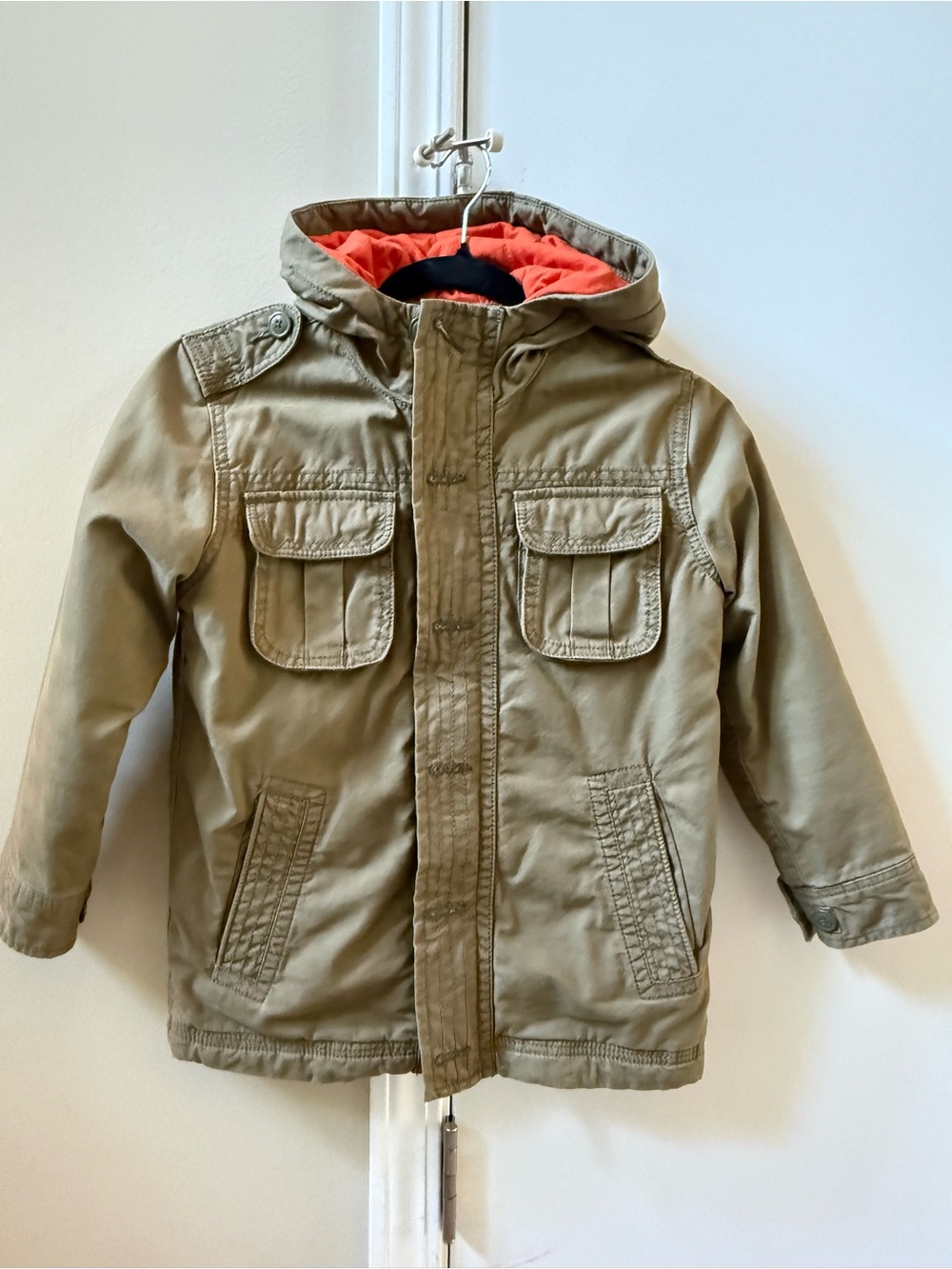GAP Khaki Hooded Jacket with Orange Lining